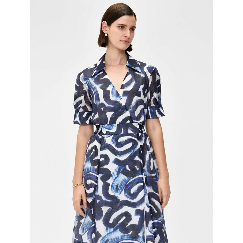 Veronika Maine Indigo Abstract Brush Shirt Dress image number 2